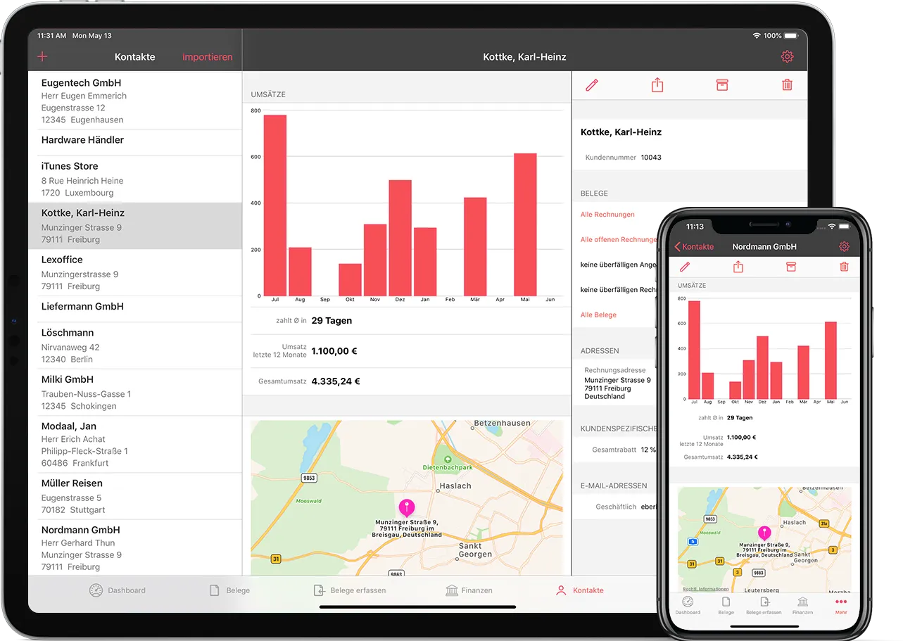 Lexware Office mobile Kontakte Ansicht